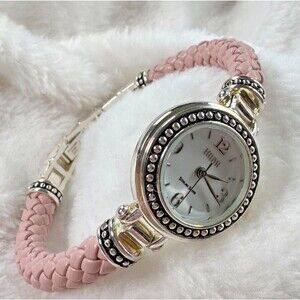 Ecclissi Sterling Silver Ladies Quartz Watch Pink Braided Bracelet White Dial